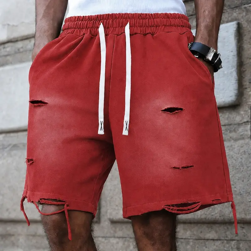 Men's Vintage Snowflake Spray Horse Trim Shorts, Spring Summer Casual Fitted Gym Shorts, Solid Color Daily Wear Design, Fashion Athletic Shorts, Athleisure Shorts, Casual Fitness Shorts