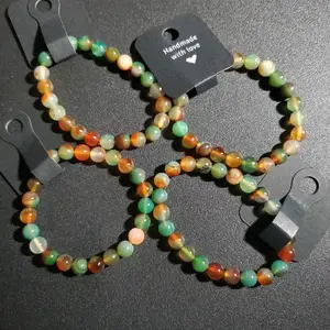 Peacock Agate Elastic Crystal Bracelet