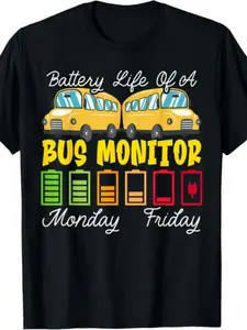 Men's & Women's School Bus Monitor Aide Attendant T-Shirt - Retro Uniform with School Bus Print Short-Sleeve Pure Shirt Machine Washable for Bus Drivers Monitor & Aide Apparel 220G