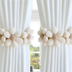 Sunflower Design Curtain Tieback, 2 Counts Cute Flower Design Curtain Holdback, Window Curtain Tieback for Home Living Room Bedroom Decor, Window Decorations Supplies, Interior Decoration Accessories
