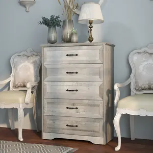 Farmhouse Double Dresser with 6 Drawers, Wide Wooden Bedroom Chest of Drawers, Vintage Black Handle Storage Dresser, 47.2" W x 15.7" D x 30.7" H, Suitable for Closet, Hallway, Home Decor