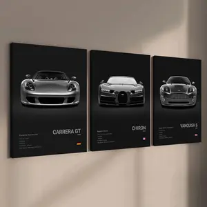 3-count wooden frame canvas, exquisite Artistic supercar art poster, cool male bedroom car decoration pattern, car collector, suitable for living room, corridor, office, home wall decoration, Modern Home Decor, ideal gift