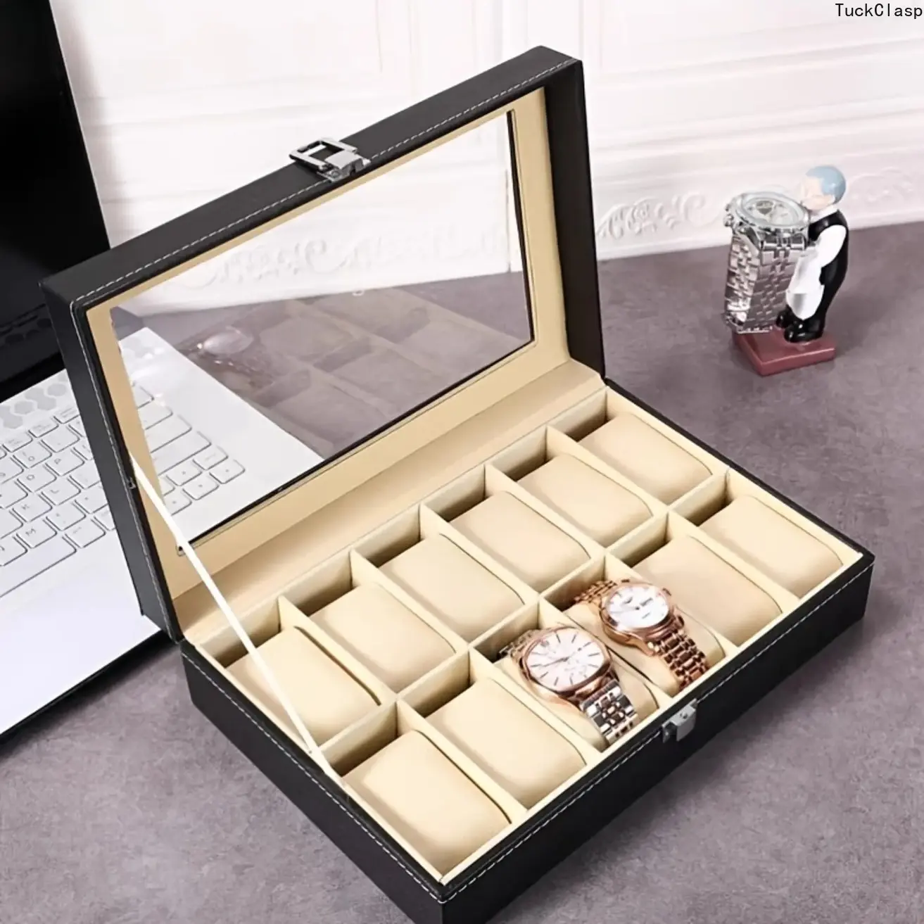 2026 Luxury Watch Storage Box – 10/12 Slot Watch Organizer with Clear Glass Lid & Removable Pillows, Premium Display Case, Ideal Gift for Birthday & Summer Celebrations