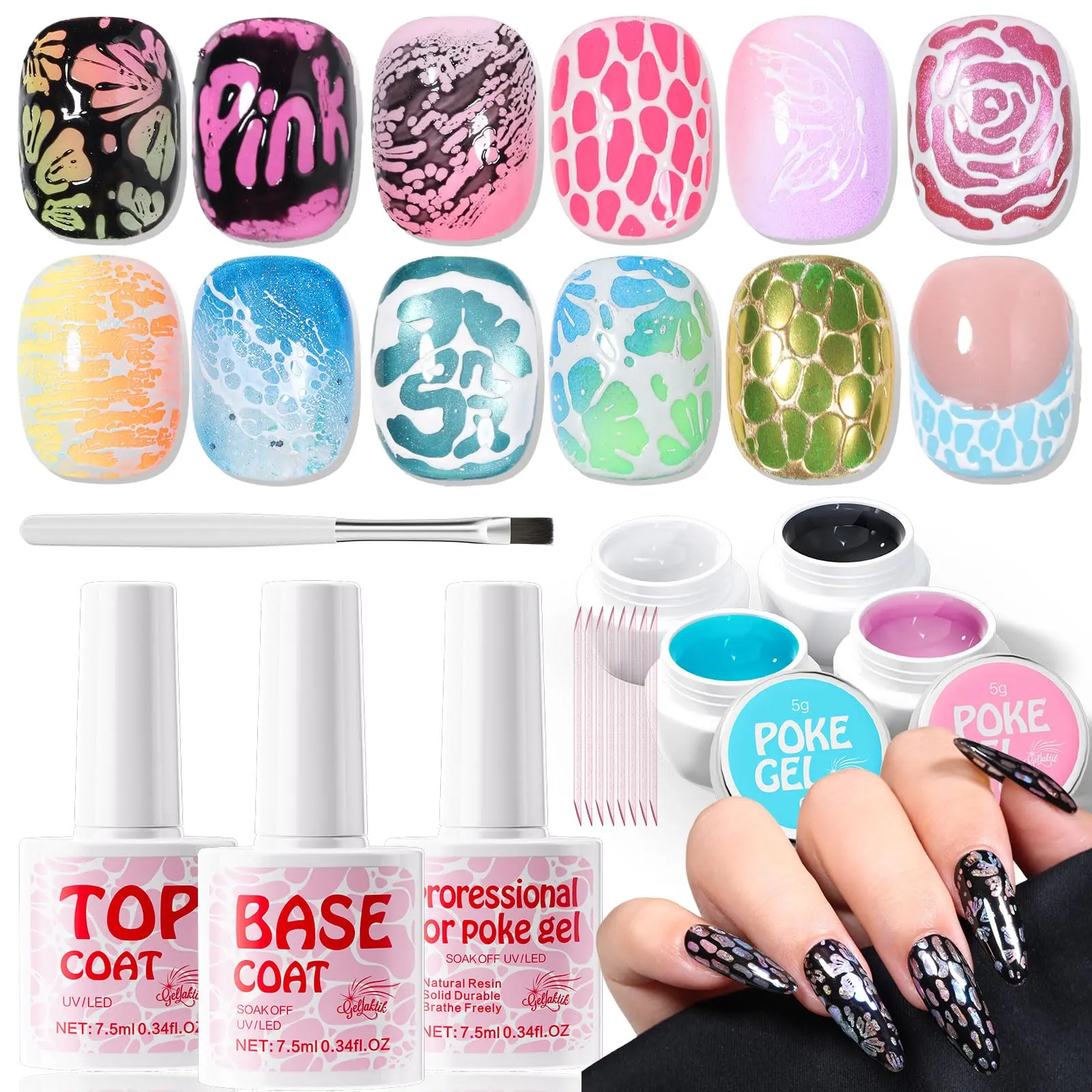 GELLAKTIK Multi-Pack Gel-Based Fingernail Polish - Gel Nail Colors, Nail Supplies for Enthusiasts, Delivering Unique Poke Magic Effect for Standout Manicures