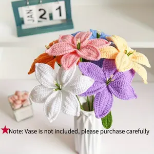 Handmade Crochet Lily Knitted Decorative Artificial Flower Bouquet Universal Setting Perfect Gift for Harvest Festival Vase Not Included Couple GiftsValentine's Day Limited Edition
