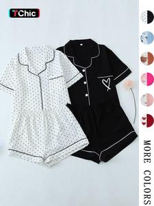 women's all over print shortsleeve loungewear co-ord set, casual fitted style comfort contrast binding lapel collar pocket top & shorts pj set, pajama sets women, sleepwear homewear clothing, women's pajamas set, womenswear, summer sleepwear