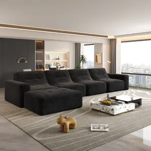 Aobtkel 143.7" Modular Sectional Sofa Set with Removable Ottoman - Convertible Velvet Foldable Bed-Style Recliner, Space-Saving Cushioned Furniture, Couches, Apartment Accessories for Living Rooms