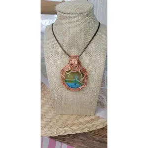 Copper Wrapped (Dyed) Banded Agate Pendant