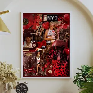 Cherry Crush Y2K Aesthetic Collage Print – Red Retro Grunge Wall, 2000s Fashion, It-Girl Vibe, Leopard Print Poster