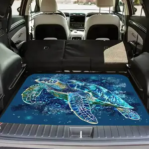 1pc Ocean Style Turtle Pattern Car Trunk Mat, Car Interior Accessory, Polyester Material, Easy to Clean, Protects Car Interior, Unique Design, Durable and Wear-Resistant