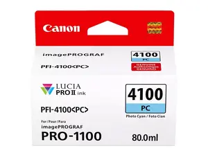 Canon PFI-4100 80ml Pigment Ink Tank for imagePROGRAF PRO-1100, Photo Cyan