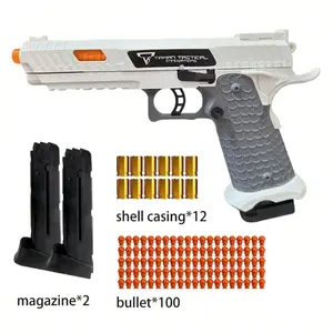 Outdoor Shooting Game Soft Bullet Blaster - 100 Bullets, 12 Shells, 2 Mazines, Hollow Hanging Machine, Perfect Halloween Christmas Gift