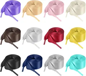 12 Pairs 47" Flat Satin Ribbon Shoelaces 3/4" Wide Colorful Silk Satin Shoestrings Cute Sparkle Shoe Laces for Sneakers Skate Shoes Boots Sport Shoes (12 Colors) No Brand