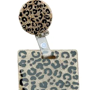 Sparkly Gold Glitter & Personalized Leopard print Badge Buddy Set | Creative ID Badge Holder for Hospital Worker | Glam Nurse Badge Reel | Unique Gift |  Medical ID Holder | Animal design Badge Buddy | Custom Cheetah Print Badge Buddy