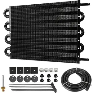5/16" Aluminium Transmission Oil Cooler, 8 Pass Ultra-Cool Tube and Fin Design Universal Cooler Kit Aluminium Black Compatible with Ford, Chevrolet, Dodge Ram (Black Finish)