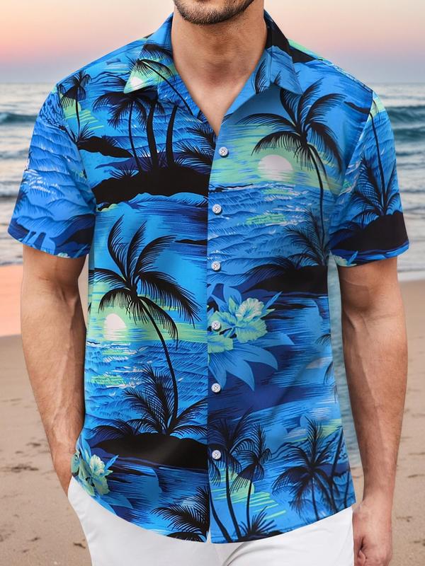 Mens Hawaiian Shirts Tops Short Sleeve Floral Button Down Beach Shirt Vintage Tropical Palm Summer Lightweight Blouses Male