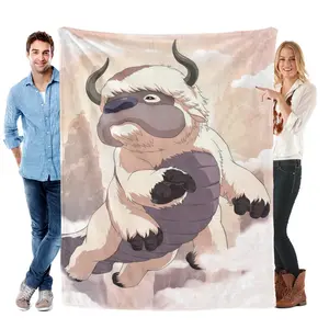 Cute Appa the Sky Bison Avatar Flannel Throw Blanket Soft Cozy Warm Lightweight Plush Fleece Blanket Unique Christmas Holiday Gift for Avatar The Last Airbender Fans Kids Teens Couch Bed Sofa All Season Home Decor