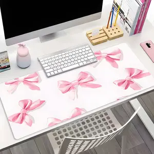 Coquette Pink Satin Bows Girly Large Gaming Mouse Pad, Extended Kawaii Aesthetic Desk Mat Non-Slip Rubber Base Stitched Edges, Big Desk Pad, Perfect Gift for Girls