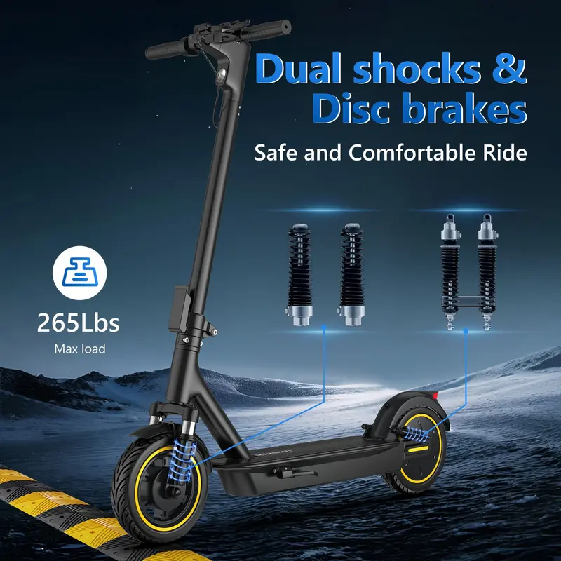 Ladped F-ESMAX High Performance Powered Scooter - 10in Solid Tires, 500W Motor, Front & Rear Dual Shock Absorption, 22-30 mi Range, 22 MPH Top Speed, Dual Brakes, LED Lights, App Control, Aluminum Alloy Frame, Rechargeable Ride-On Scooter, Scoot
