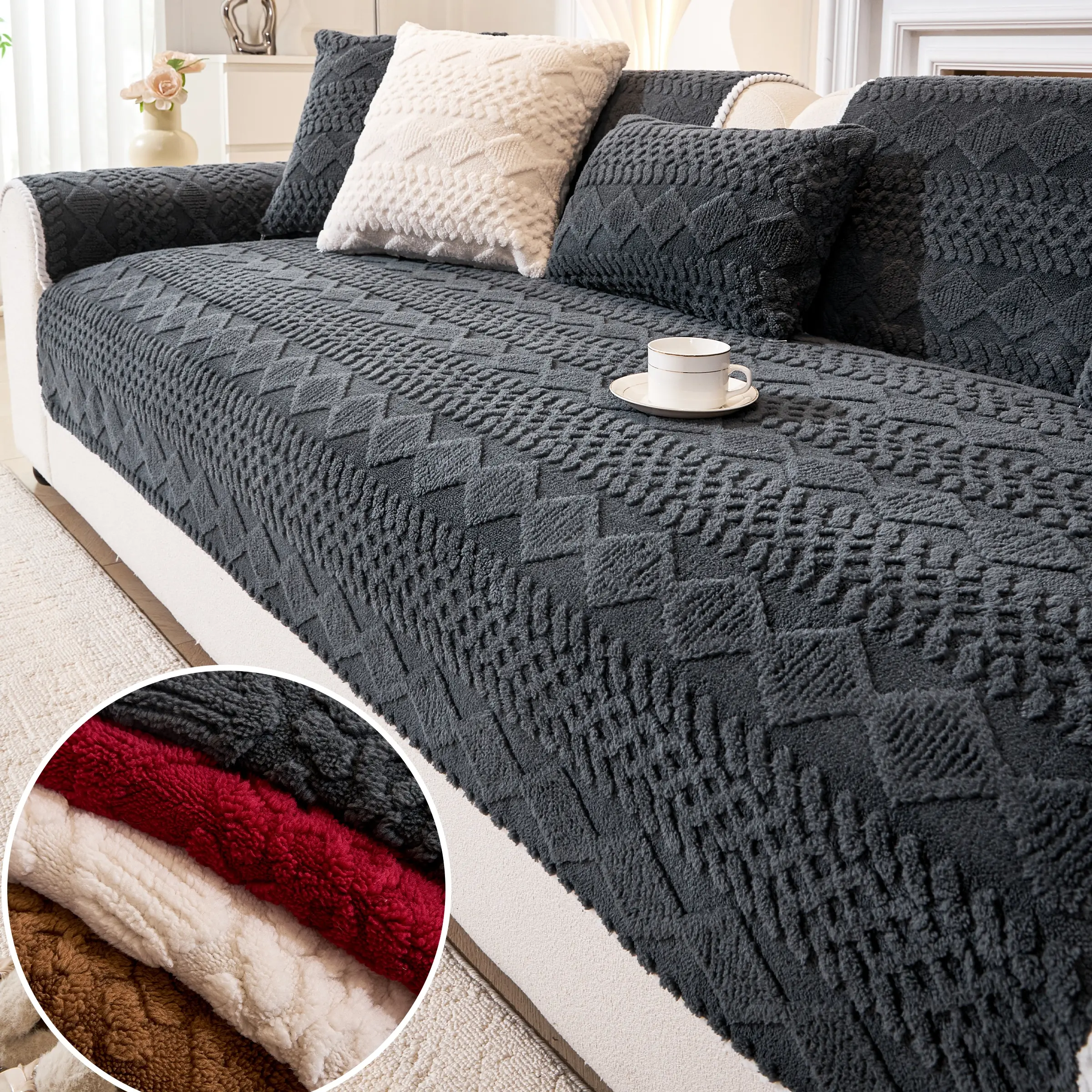 Bohemian Sofa Cushion Cover, Non-Slip Sofa Slipcover for 1-4 Seat Sectional, Chic Furniture Protector, Quilted Sofa Cover, Sectional Sofa Slipcovers, Decorative Sofa Protector, Couch Protector