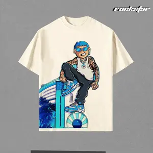 Blessd Blue Hair Rapper T-Shirt, El Bendito Cartoon Graphic Tee with Tattooed Street Boy Sunglasses Chain Design, Hip Hop Urban Streetwear Oversized Rap Merch for Men Women Colombian Reggaeton Fans 2026