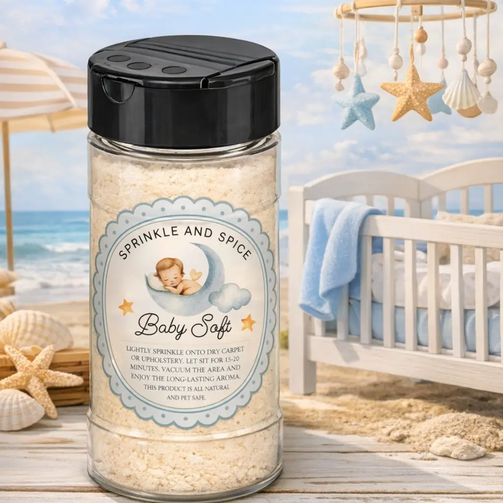 Sprinkle and Spice Floral Household Carpet & Upholstery Refresher - Baby Powder-Scented Home Cleaning Supply, Household Odor Eliminator with Fragrance, Essential Oils, Velvety Musky Soothing Long-Lasting Formula, Plastic Bottle Packaging