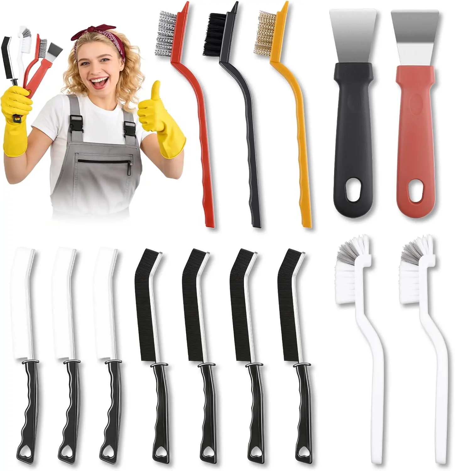 14PCS Stiff Bristles Scrubber Crevice Cleaning Brush Set - Specialty Hand Tool for Deep Cleaning Grout Sinks, Corners Bottles, Teapots, Blenders