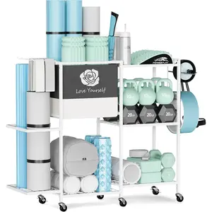 Yoga Mat Storage Rack, Gym Storage Rack Gym Workout Equipment Storage Organizer Fitness Weight Rack  Wheels for Yoga Mat,Yoga Block, Roller,Resistance Band,Dumbbell,Kettlebell and Other Workout Accessories