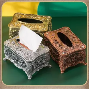 Elegant European Vintage Paper Napkin Box, Home Living Room Desktop Organizer, Bathroom Tissue Storage Decorative Holder, Multifunctional Tissue Box