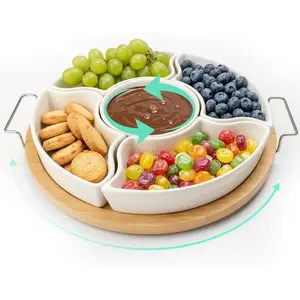 360? Rotating Chip and Dip Set, 12" Divided Serving Tray for Entertaining, Relish Tray for Party, Lazy Susan Taco Bar, Appetizer Serving Platter for Veggies, Candy, Fruit and Snacks
