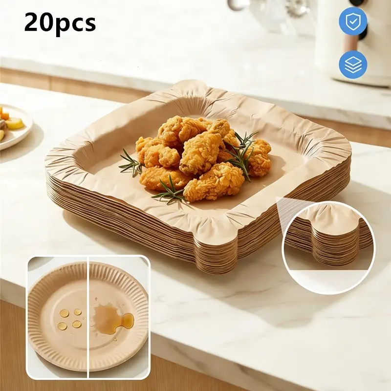 20-Pack Disposable No-Wash Plates, Heat-Resistant Oil-Proof, Ideal for Home Gatherings, Kitchen, Camping, Picnics, Disposable Party Plates