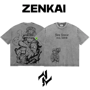 Shinra Kusakabe Devil’s Footprint: Shinra’s Vow - Fire Force (Enen no Shouboutai) Graphic Tee Double Sided Print Oversized Acid-Washed Heavyweight Cotton T-Shirt – Unisex Anime Manga Tee, Perfect Gift for Anime Fans and Lovers Menswear Tops