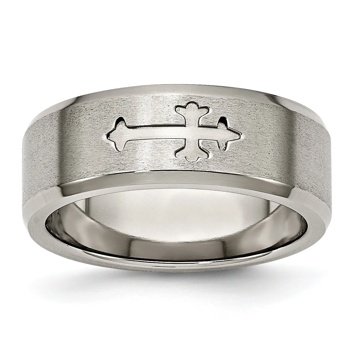 Cross Design Wedding Band in Titanium, 8mm