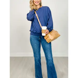 Mineral Washed Mixed Texture Pullover in Navy