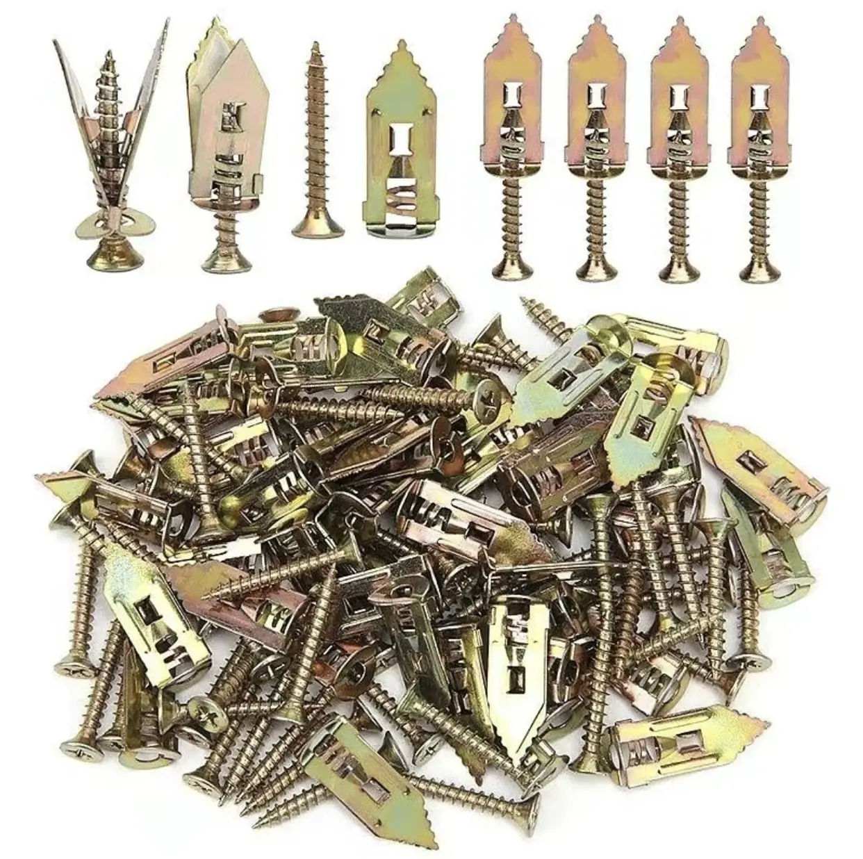 Upgraded Self Drilling Drywall Anchor Screws Kit, Heavy Duty Metal Wall Anchors with Screws, No Drill Holes Needed, Easy to Use for Fixing Picture, Furniture, Shelves, Curtains, Cabinets, Garden Decor