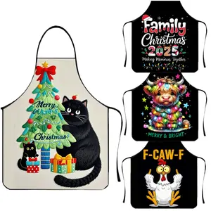 Cute Christmas Cat Pattern Polyester Apron,1 Count Christmas Tree Pattern Apron,Unisex Cooking Apron,Christmas Gift, Winter Apron for Women,Thanksgiving Gift,Christmas Decorations,Apron for Nail Tech