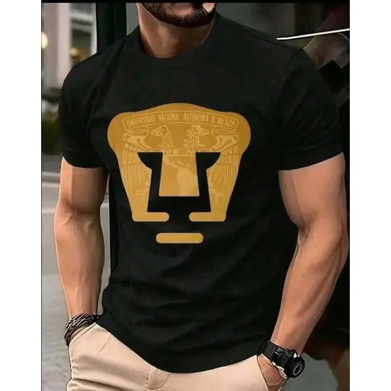 Men's Pumas UNAM Short Sleeve Round Neck Soccer Graphic Tee - Premium Fashion T-Shirt with Gold Emblem, Oversized Casual Summer Streetwear Sportswear Top, Perfect Gift for Soccer Fans, Stylish, Menswear, Shortsleeve, Fashion Apparel, Soccer Drip