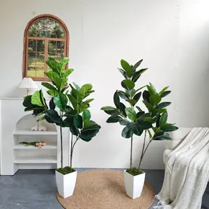 1 Count 4.27ft Artificial Fiddle Leaf Fig Tree with Plastic Pot, Simple Style Decor for Home and Garden, Indoor Fake Plant Decoration for Living Room Bedroom Balcony Party