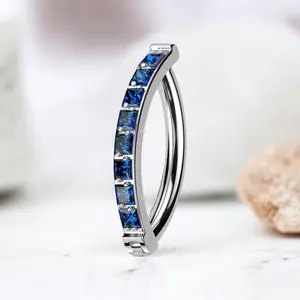 NEW • Titanium Belly Clicker Ring, Sparkle Saphhire Gem Clicker Type Belly Ring Piercing Jewelry