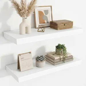 24 Inch Floating Shelves for Wall Decor,9.3" Deep Floating Shelf Wall Book Shelves,Large Display Storage Shelf,Wall Mounted Shelves with Invisible Bracket for Living Room,Bedroom,Bathroom,White