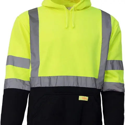 Hi-Visibility Safety Sweatshirt, Hooded Sweatshirt Hoodie work utility Reflective Strips with Extended Trims
