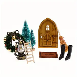 Miniature Christmas Elf Fairy Door Decoration, 9 Counts/set Miniature Christmas Decoration, DIY Christmas Tree Decoration, Fairy Toy Micro House Scene Model