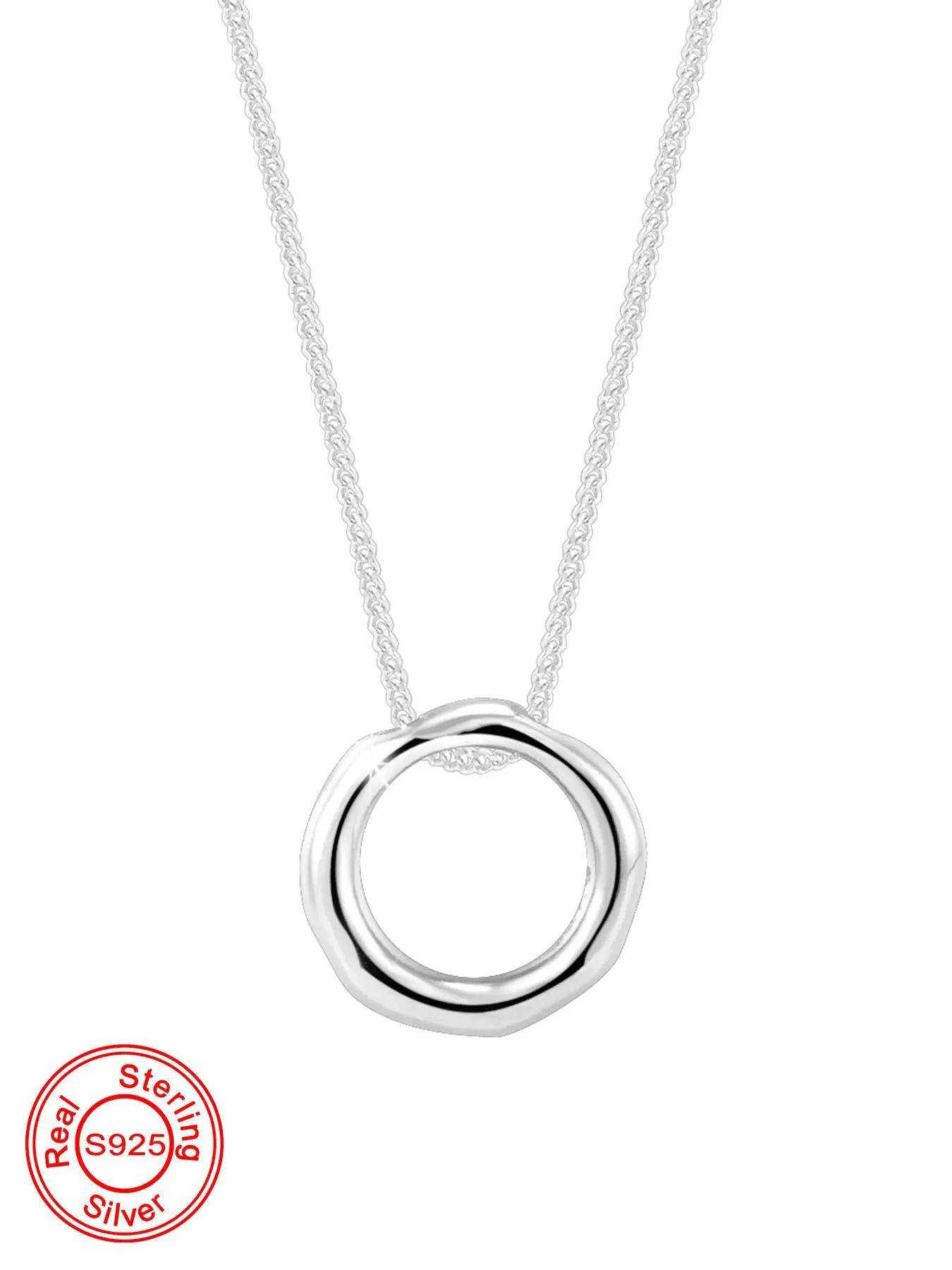 925 Sterling Silver Simple Irregular Circle Design Pendant Necklace, Fashion Jewelry for Party, Daily Clothing Decor, Trendy All-match & Exquisite Jewelry for Gift