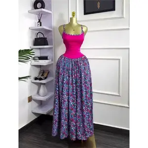 summer autumn clothes Women's Floral Printed Dresses Patchwork Strap Tank Maxi Long Dress 2025 new Beach Birthday Sexy Club Party Evening Check Formal Elegance Fashion Womenswear Style Black Sleeveless