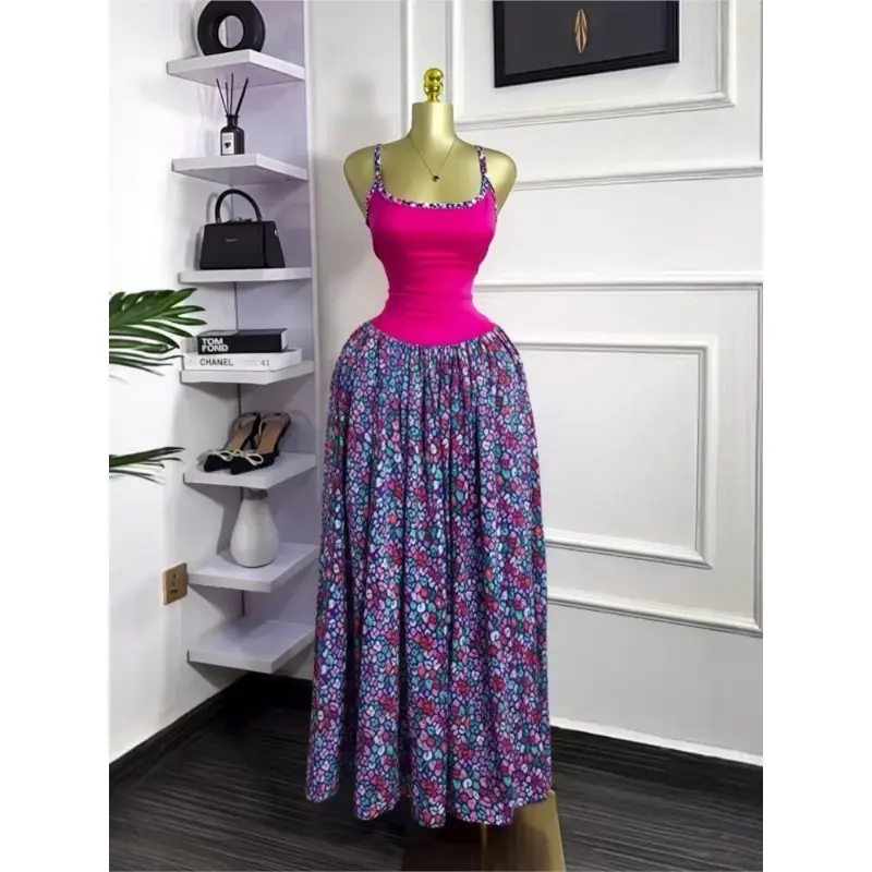 summer autumn clothes Women's Floral Printed Dresses Patchwork Strap Tank Maxi Long Dress 2025 new Beach summer autumn clothes Women's Floral Printed Dresses Patchwork Strap Tank Maxi Long Dress 2025 new Beach