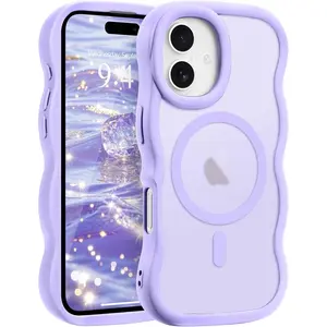 for iPhone 17 Case, Curly Wavy Frame Hard Translucent Matte Clear Back Cover for Women Men Compatible with Magsafe TPU Bumper Shockproof Drop Protection Phone Case for iPhone 17, Lavender