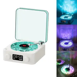 Waves Bluetooth-compatible Speaker,vintage Vinyl Player Portable Retro Style Adjustable Lights Time Display Bedroom Party Music System