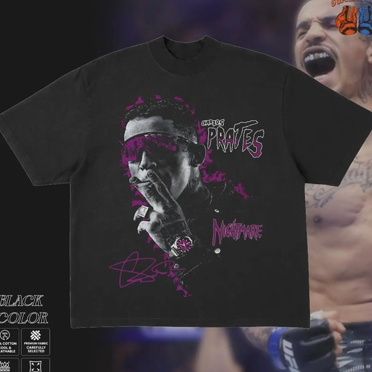 Carlos Prates Purple Nightmare Edition T-Shirt for Summer, Vintage UFC Fighter Tee, UFC heavy Combat Streetwear Shirt, Muay Thai & Hip-Hop Fusion Tee, Cotton Oversized MMA Shirt, Gift for Men & Women, Sport Graphic Apparel V8Y