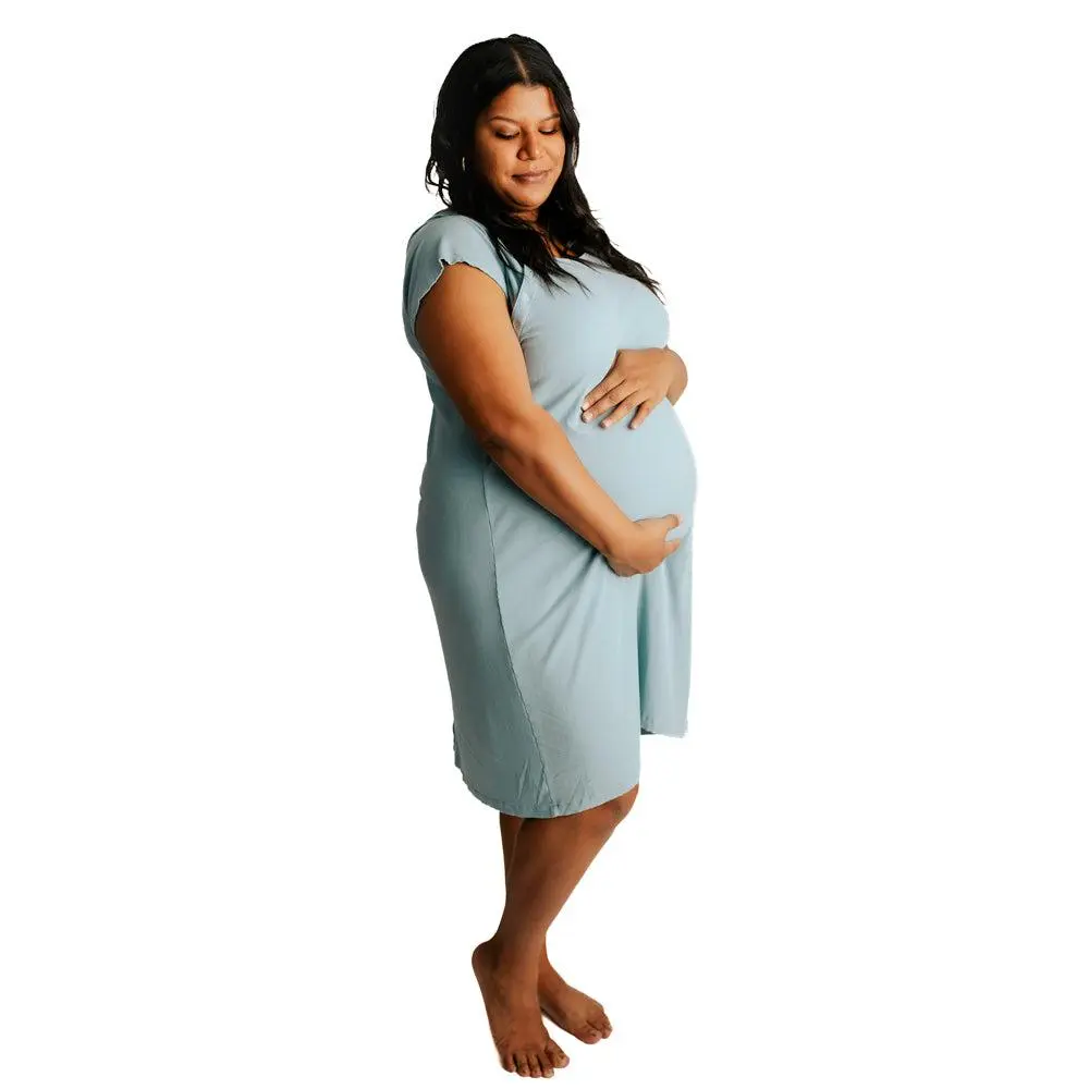 Plus Size Three Little Tots Ribbed Blue Bird Labor & Delivery Nursing Maternity Hospital Gown