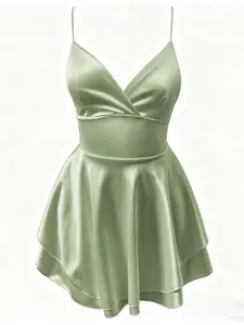 Sexy Polyester Rhombus Material Halter Dress, Summer Backless Tie String Mini Party Dress, Slimming Flowing Hem Dress for Dates Parties Weddings